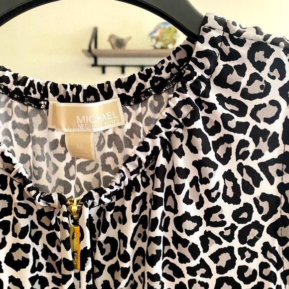 Michael Kors sz:M Black White Leopard Animal Print Sleeveless Zip Dress - Picture 5 of 11